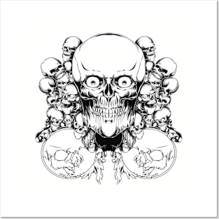 Skulls with creepy eyes (Line Art) Posters and Art